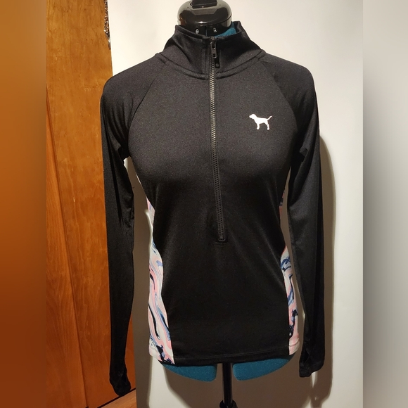 Victoria's Secret Tops - Lightly Used Victoria's Secret PINK Black and Pink Quarter-Zip Top
